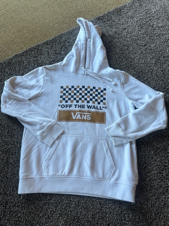 Vans Tops - Vans Unisex White Hoodie with Black and Tan Checkerboard Graphic size Small